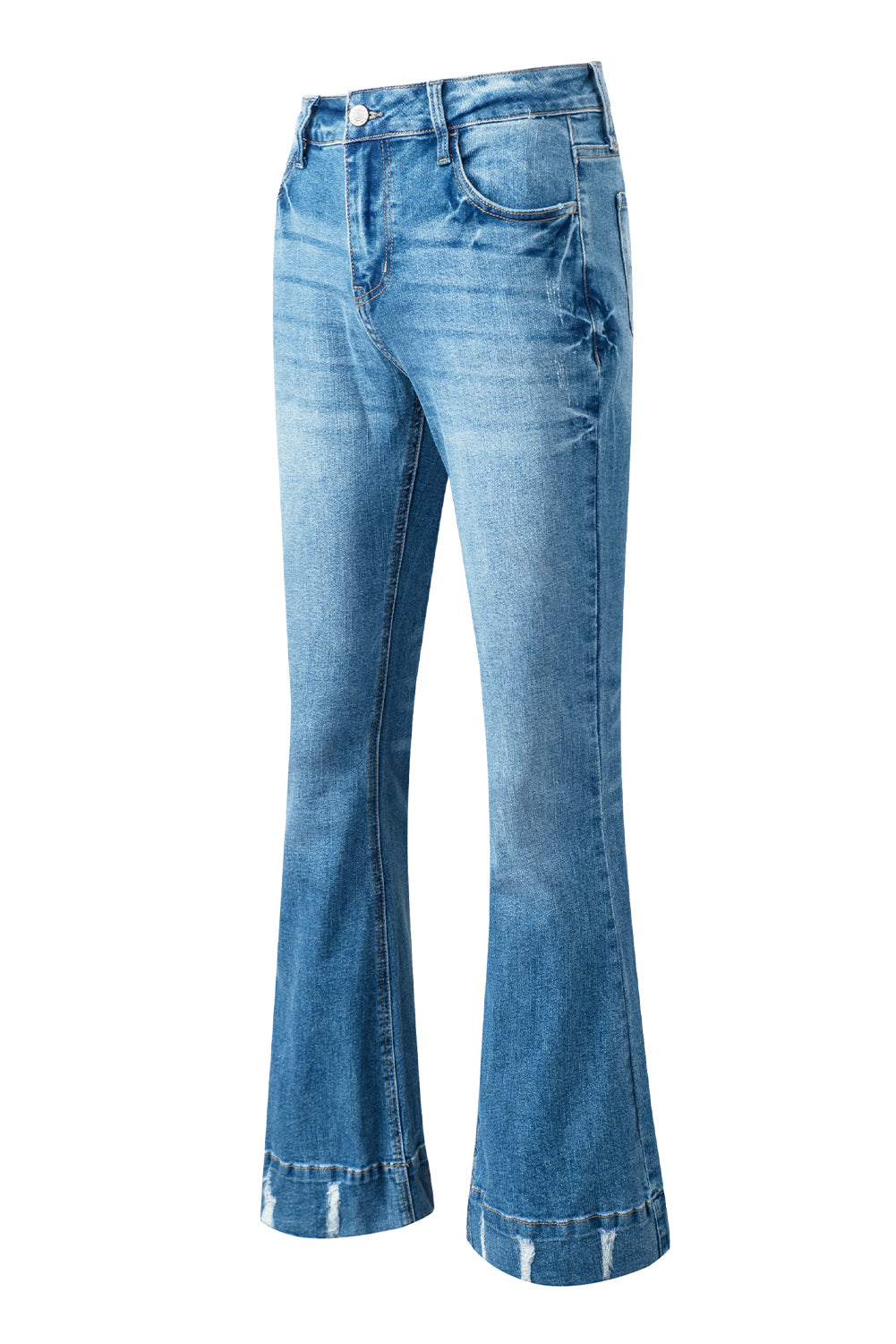 Chic light blue distressed flare jeans for a trendy look