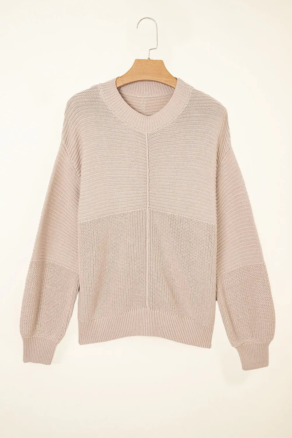 Premium Parchment Mixed Texture Patchwork Knitted Puff Sleeve Sweater Dear-Lover Dropshipping
