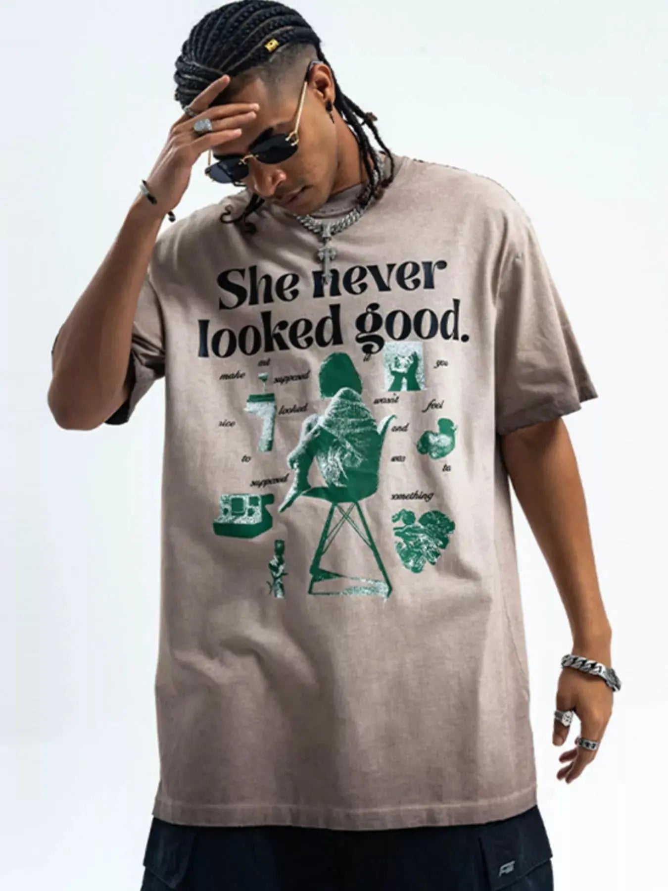 Men's Vintage Graphic Round Neck Oversized T-Shirt Simply Love