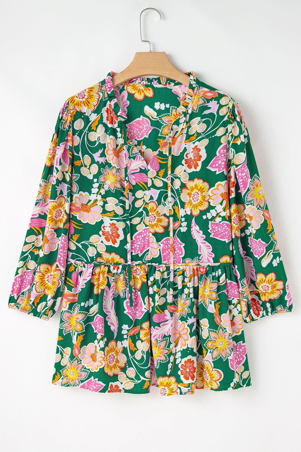 Green floral plus size babydoll top - Love Salve 