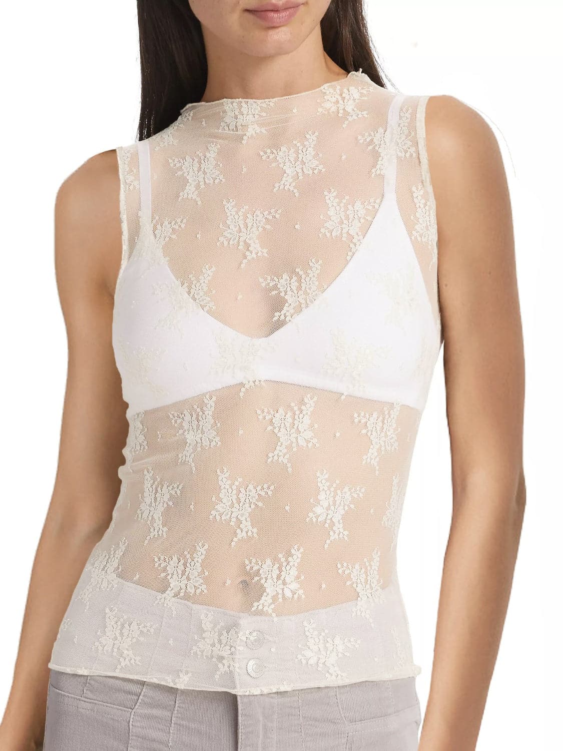 Sheer lace mock neck top