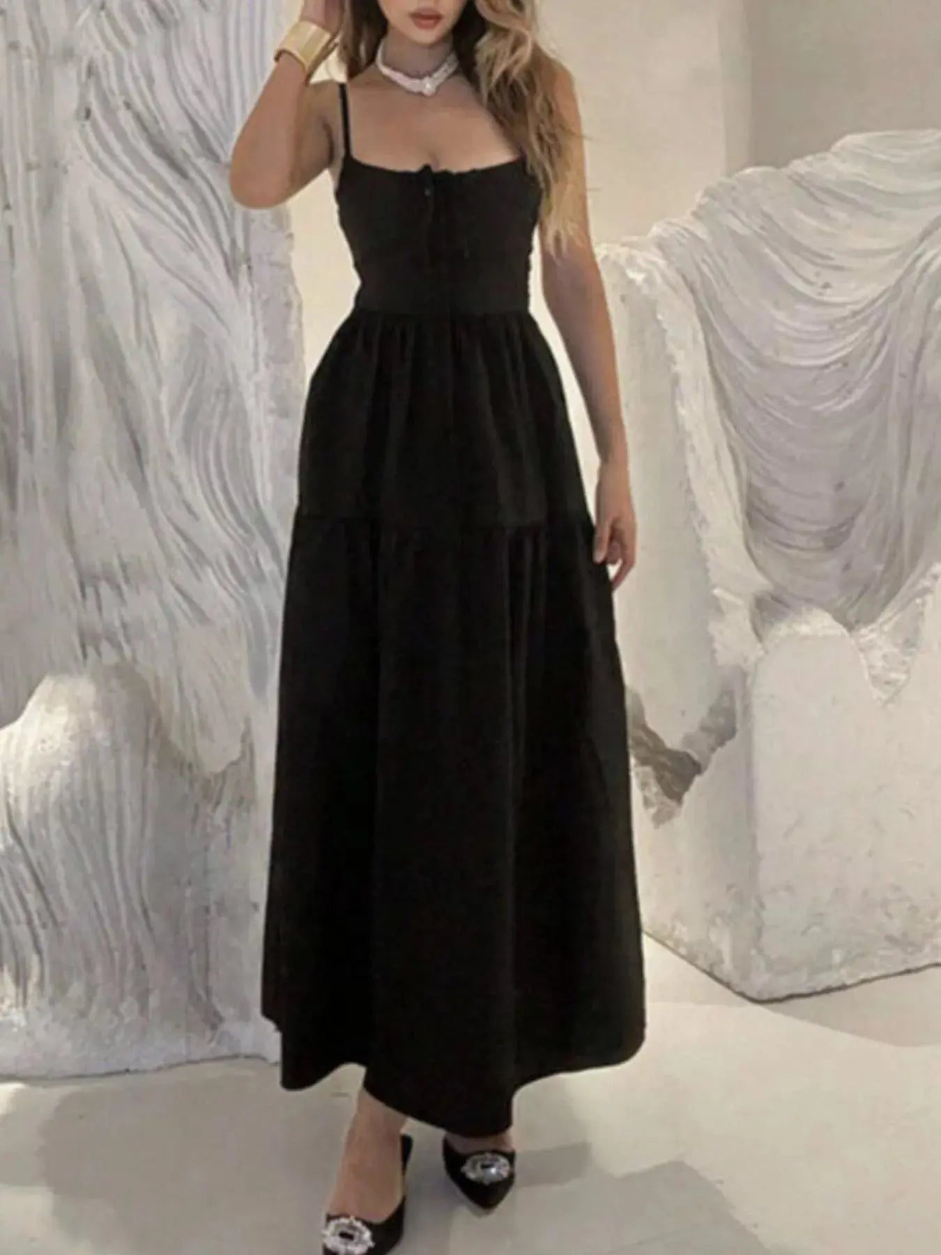 Lace Up Back Maxi Cami Dress Simply Love