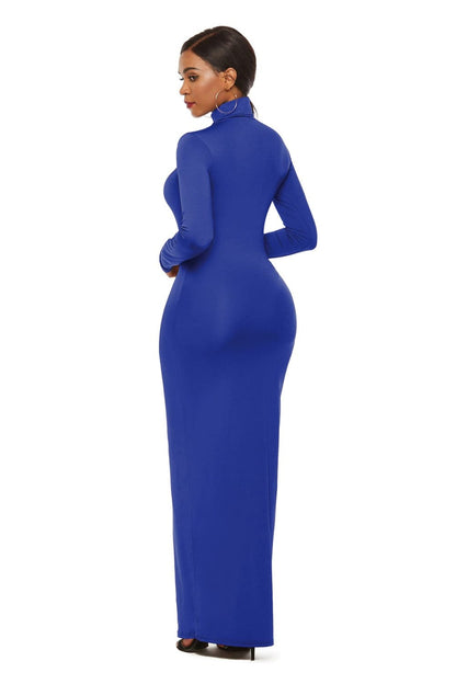 Mock Neck Long Sleeve Maxi Slim Dress.