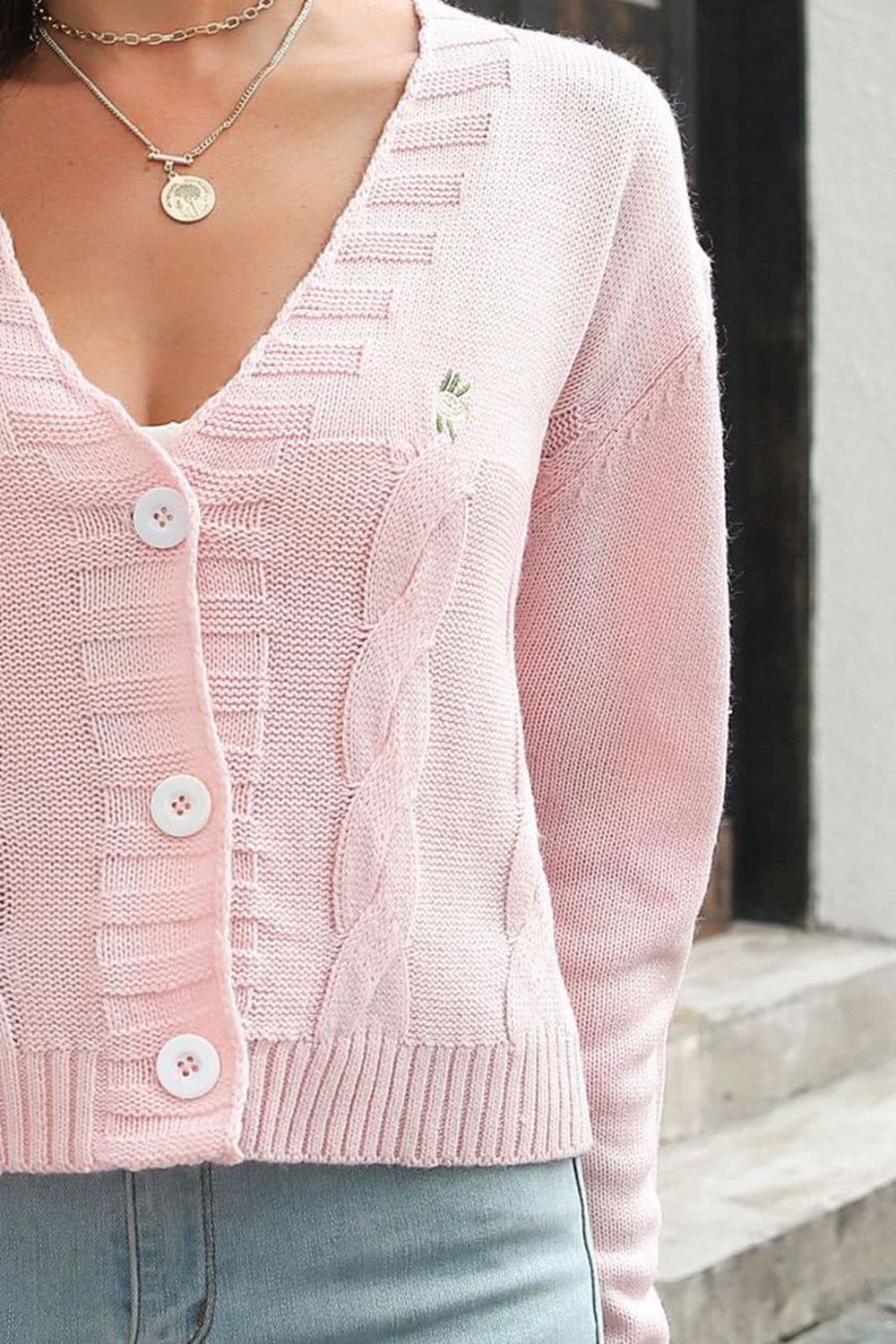 Cable-Knit Button Down Cardigan.