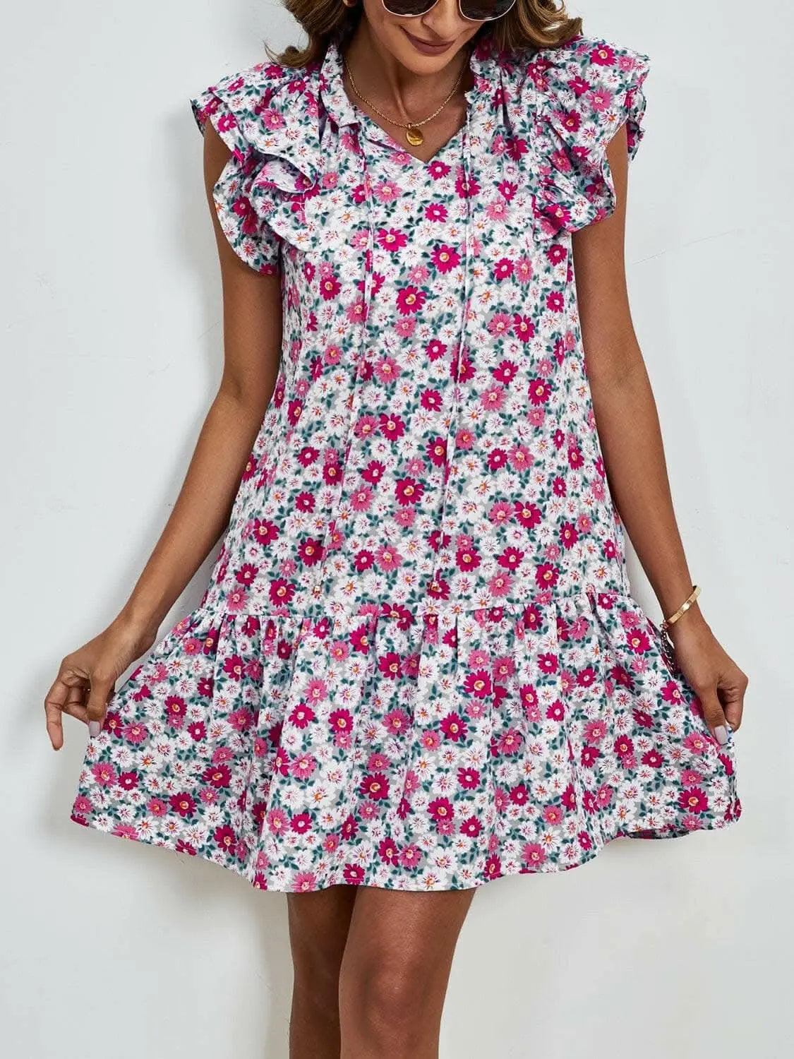 Floral Cap Sleeve Mini Dress - Love Salve 