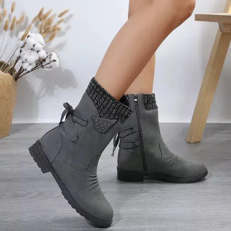 Knitted Cuff Round Toe Boots Simply Love
