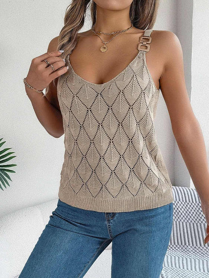 Openwork Scoop Neck Knit Vest.