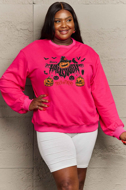 Simply Love Full Size HAPPY HALLOWEEN TRICK OR TREAT Graphic Sweatshirt.