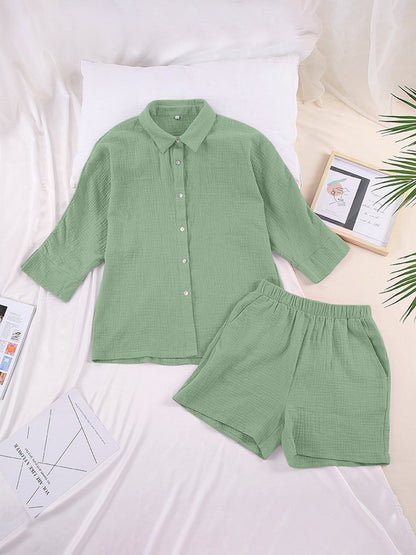 Texture Button Up Shirt and Shorts Set.