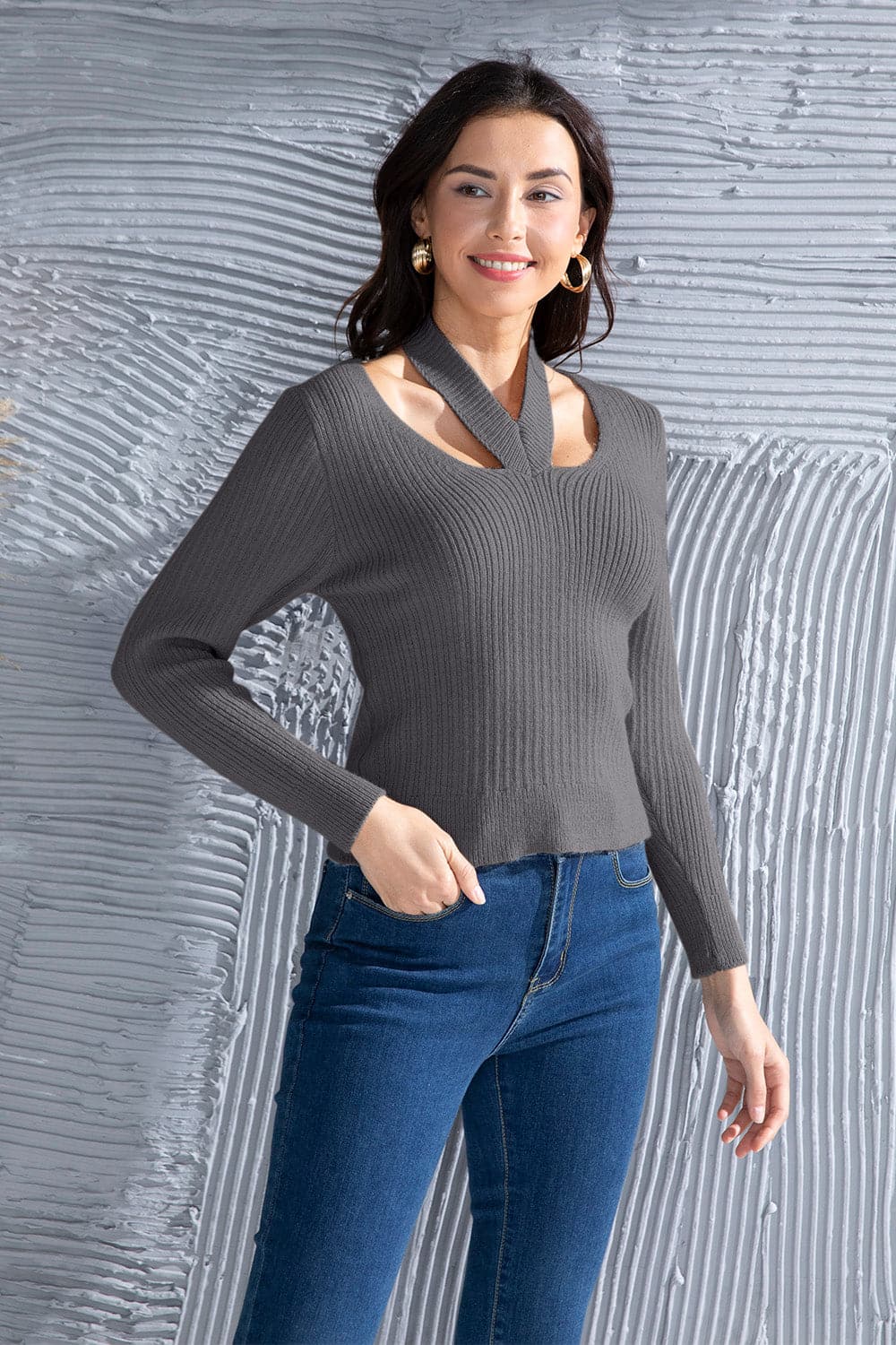 Halter Neck Long Sleeve Sweater.