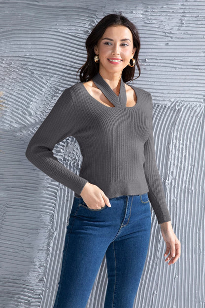 Halter Neck Long Sleeve Sweater.