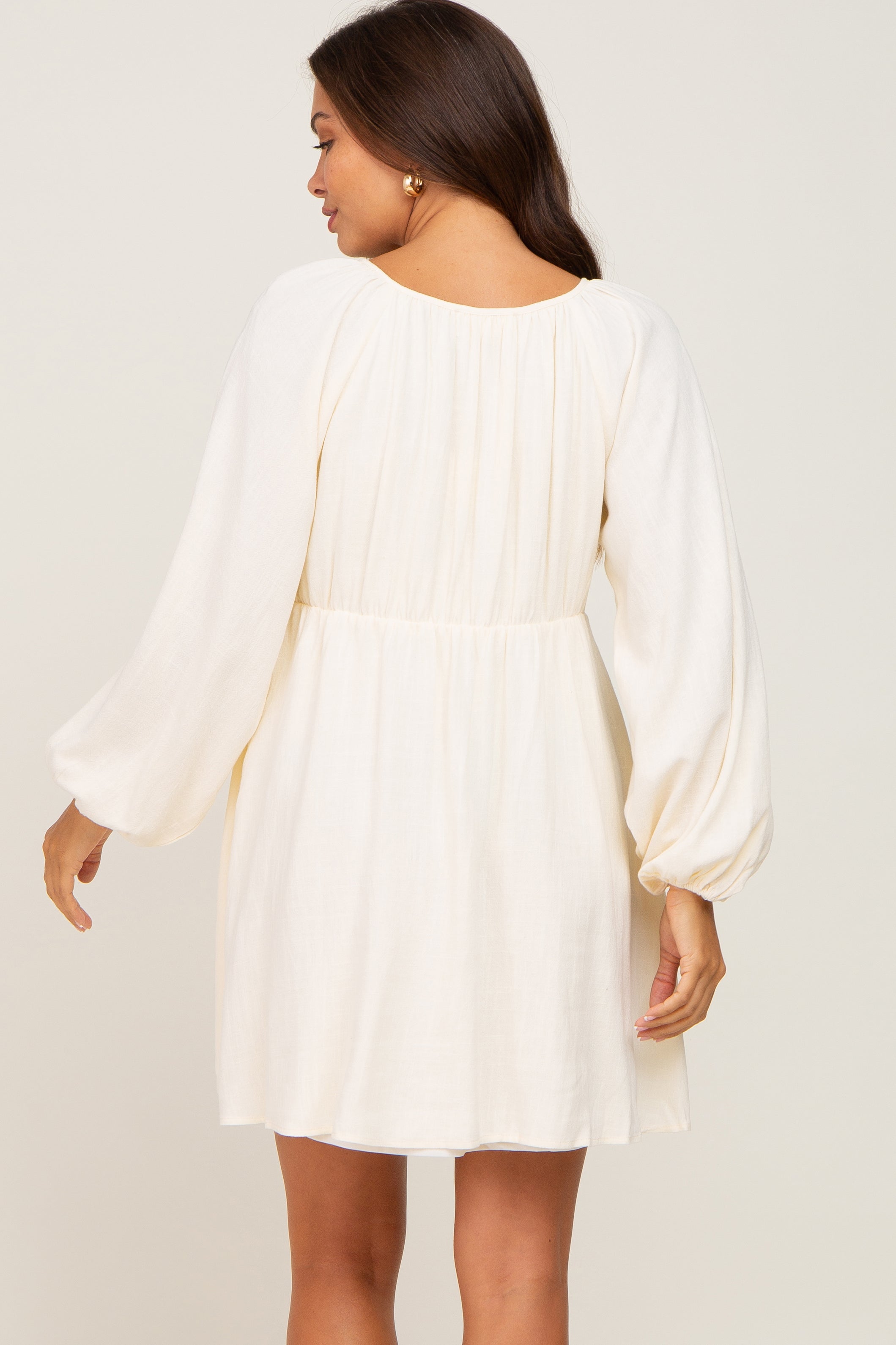 Beige Crochet Lace Button Front Maternity Dress PinkBlush