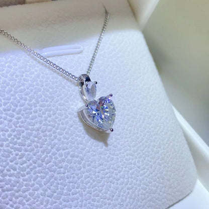 2 Carat Moissanite 925 Sterling Silver Heart Pendant Necklace.