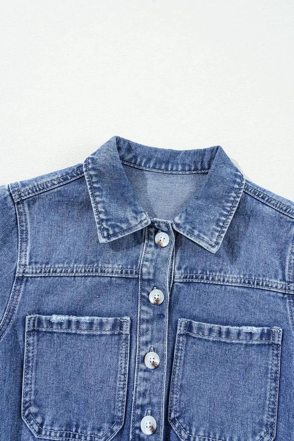 Chest Pocket Front Buttoned Folded Edge Denim Short Sleeve Romper Simply Love