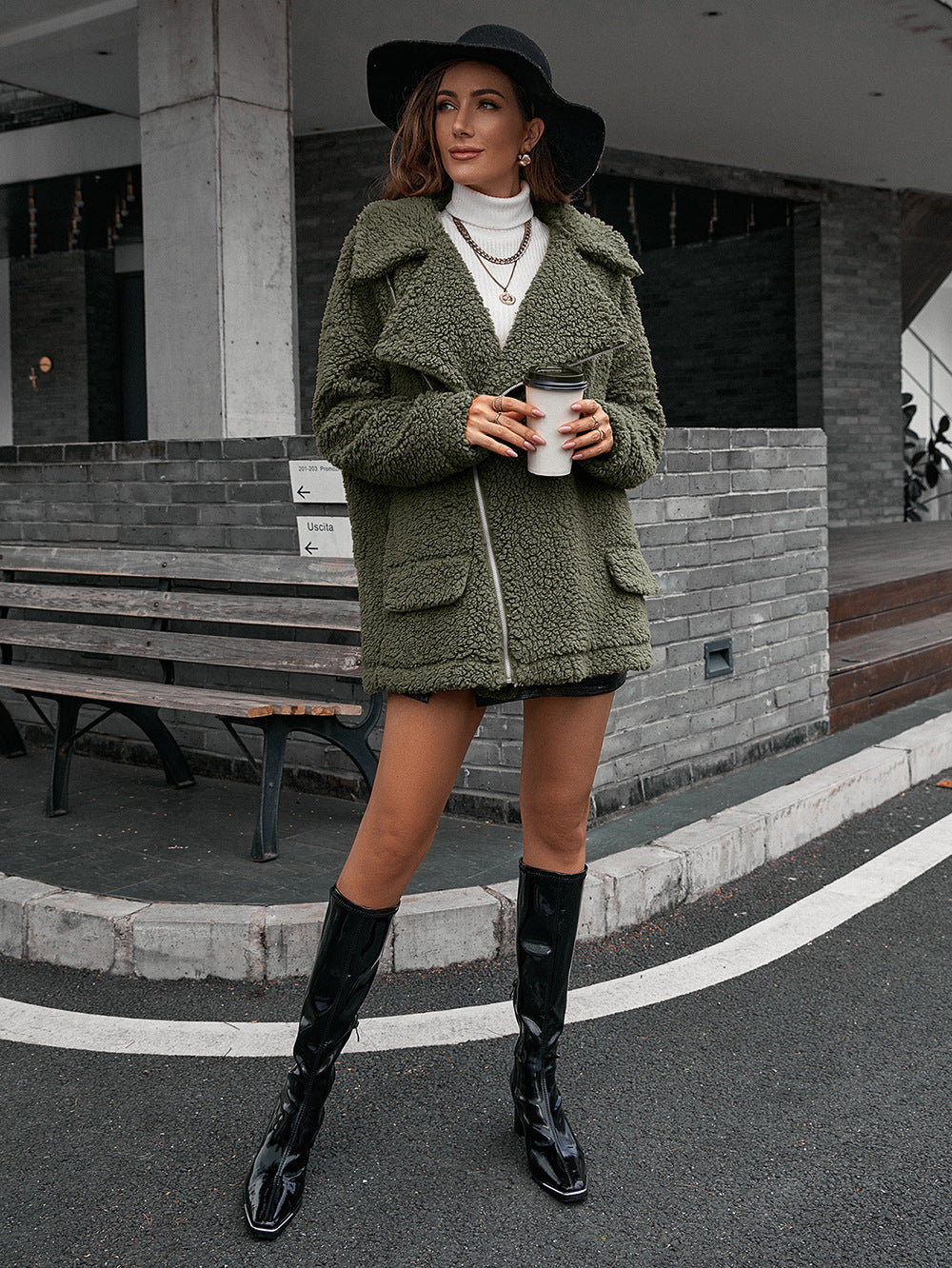 Zip-Up Collared Teddy Jacket Coco’s Tee Boutique