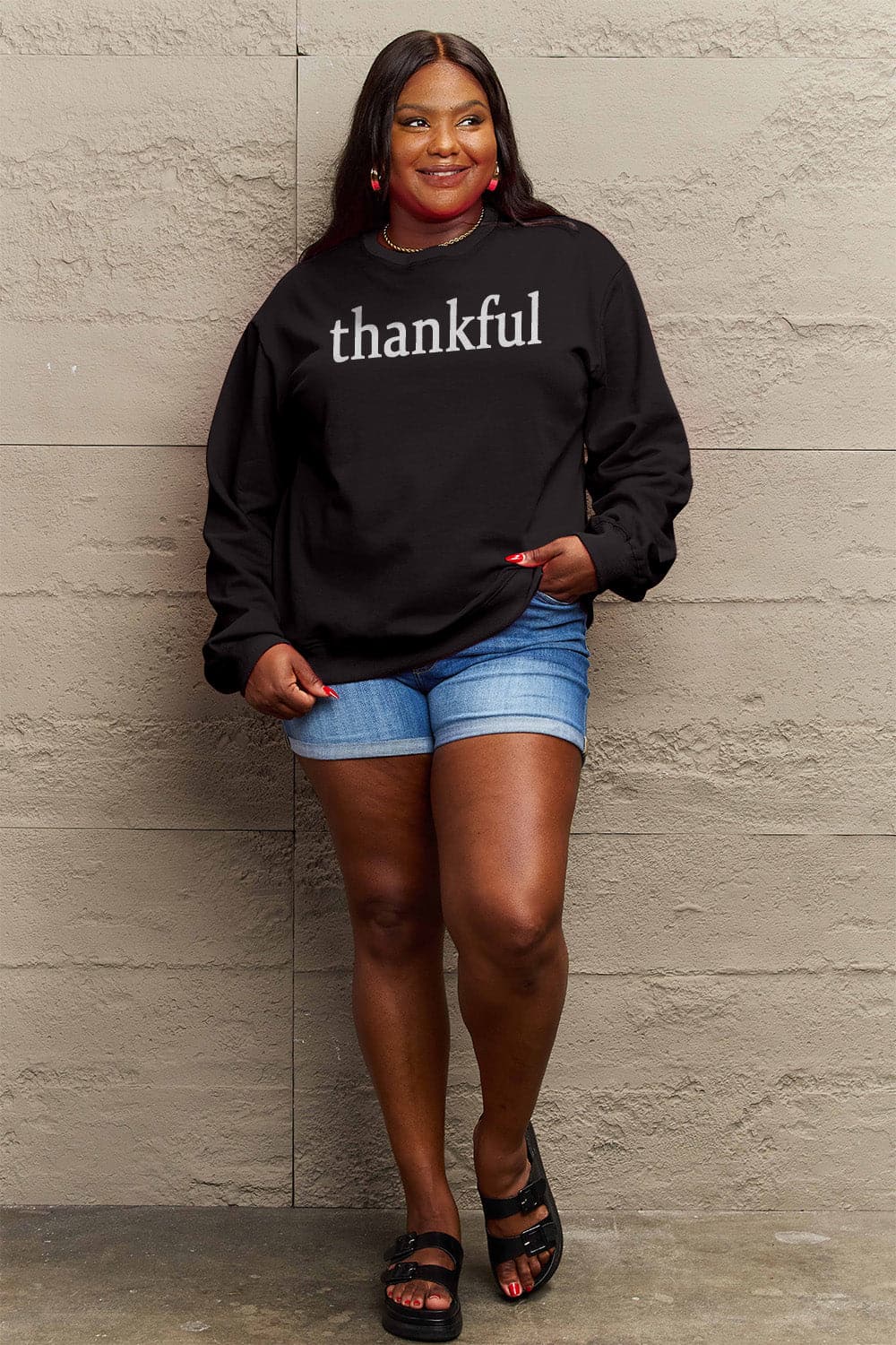 Simply Love Full Size THANKFUL Graphic Sweatshirt.