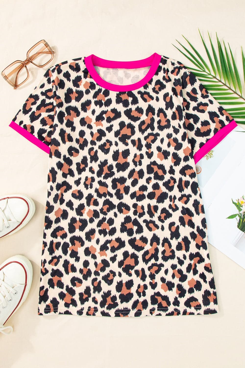 Leopard Round Neck Short Sleeve T-Shirt.