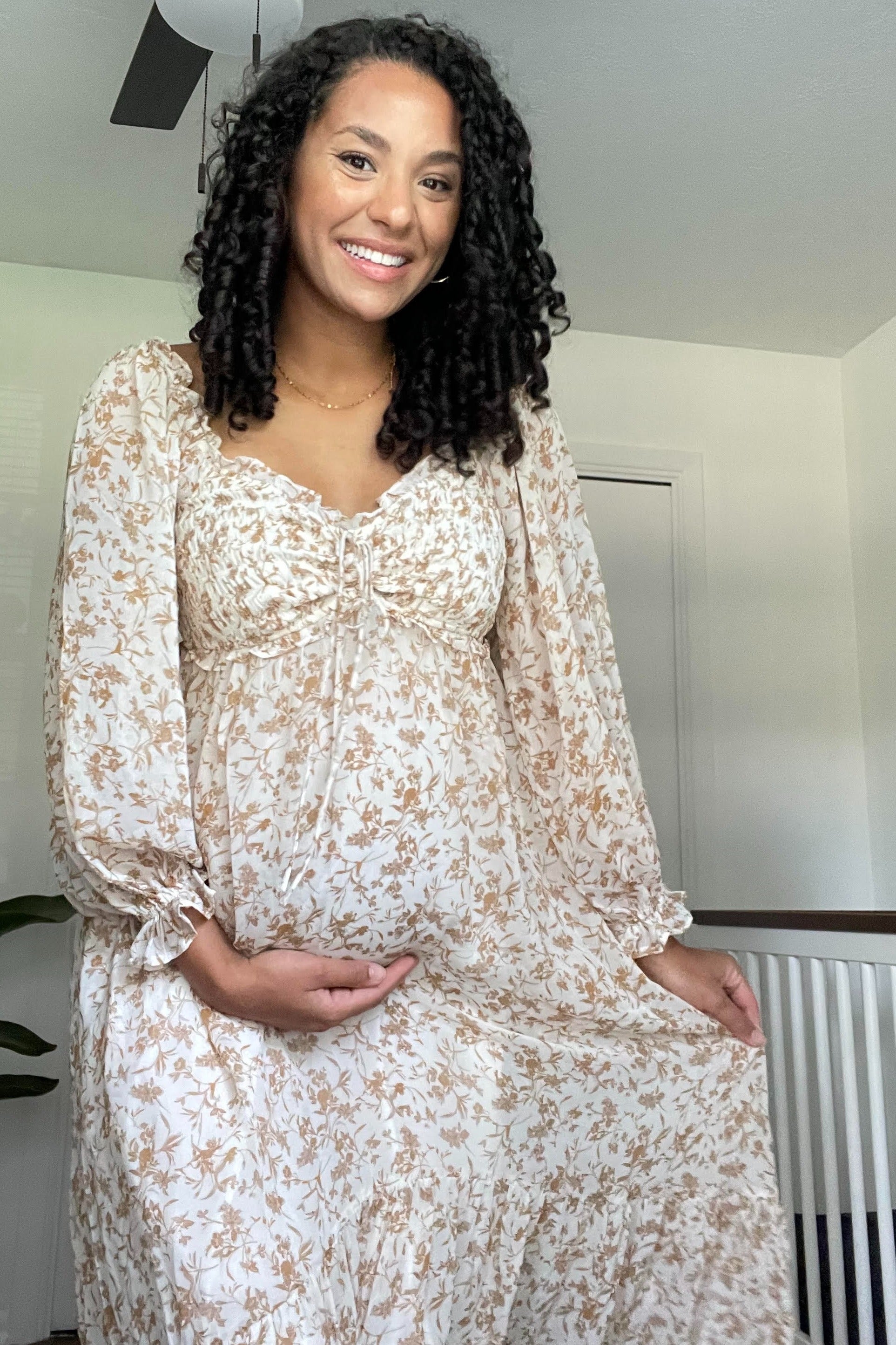Ivory Floral Chiffon Ruffle Maternity Maxi Dress PinkBlush