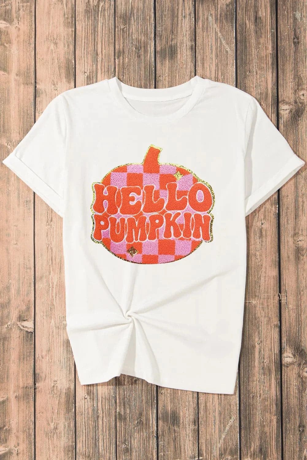 Glitter pumpkin tee with flattering fit