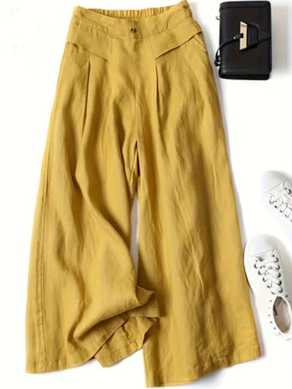 Full Size Half Elastic Waist Wide Leg Pants.