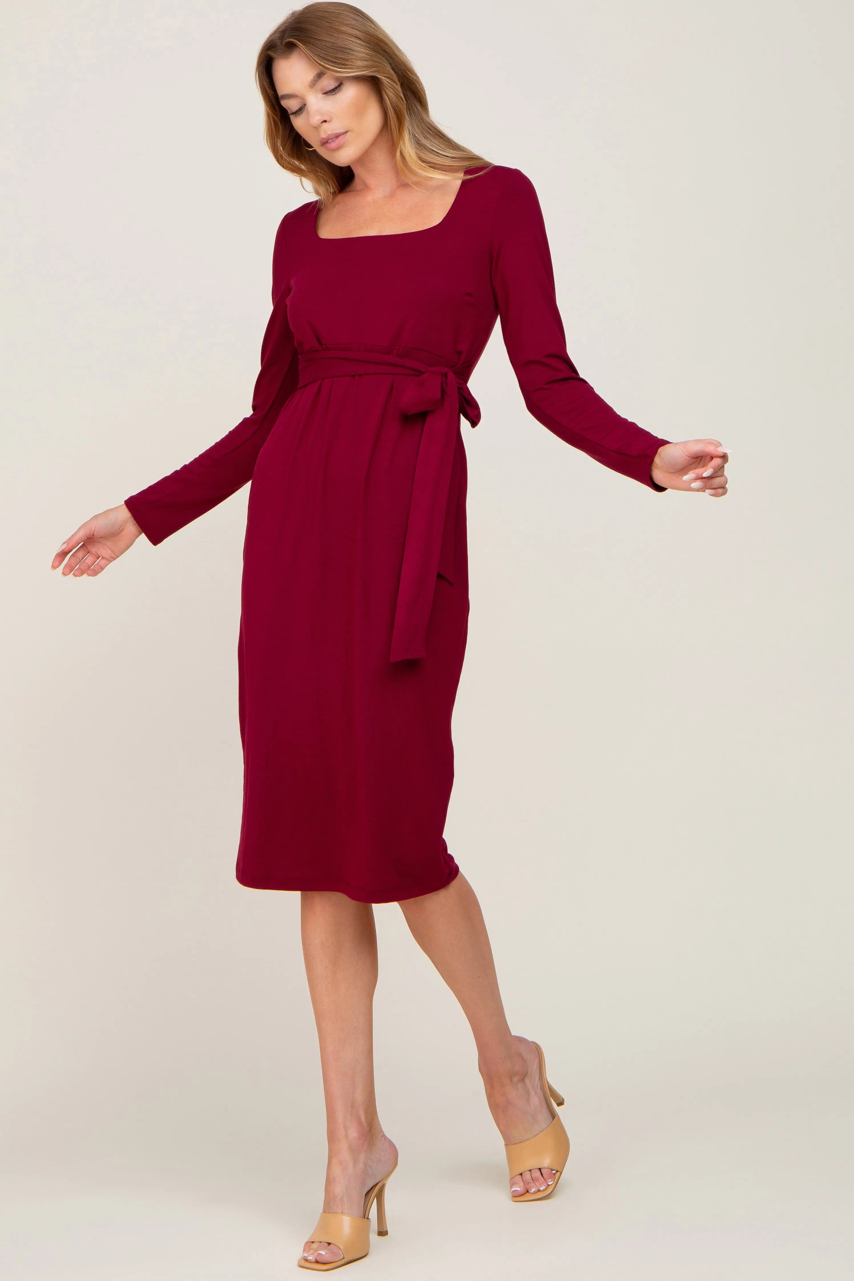 Burgundy Basic Square Neck Midi Dress PinkBlush