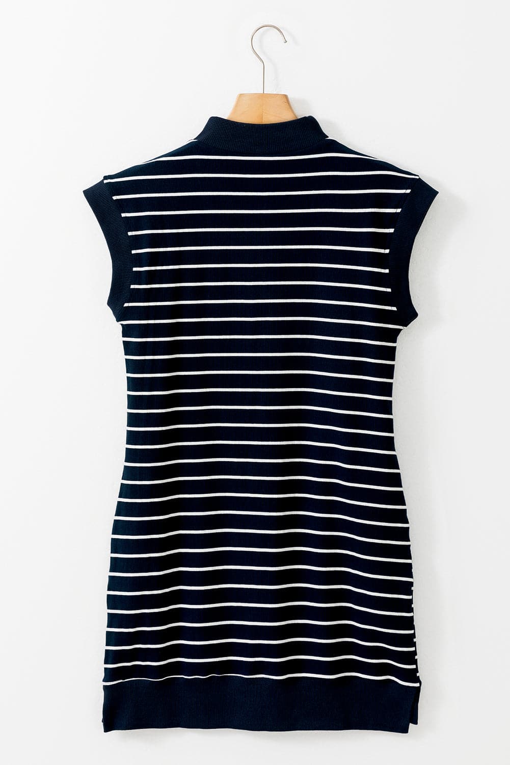 Slit Striped Collared Neck Cap Sleeve Mini Dress.