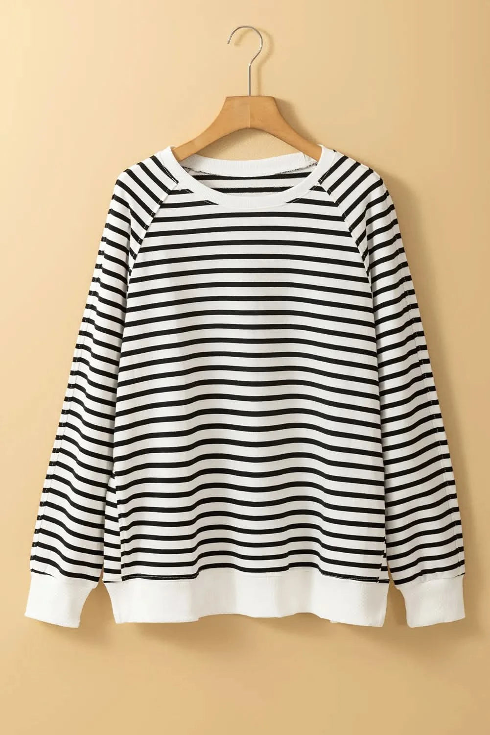 Striped long sleeve sweatshirt with stylish slit detail