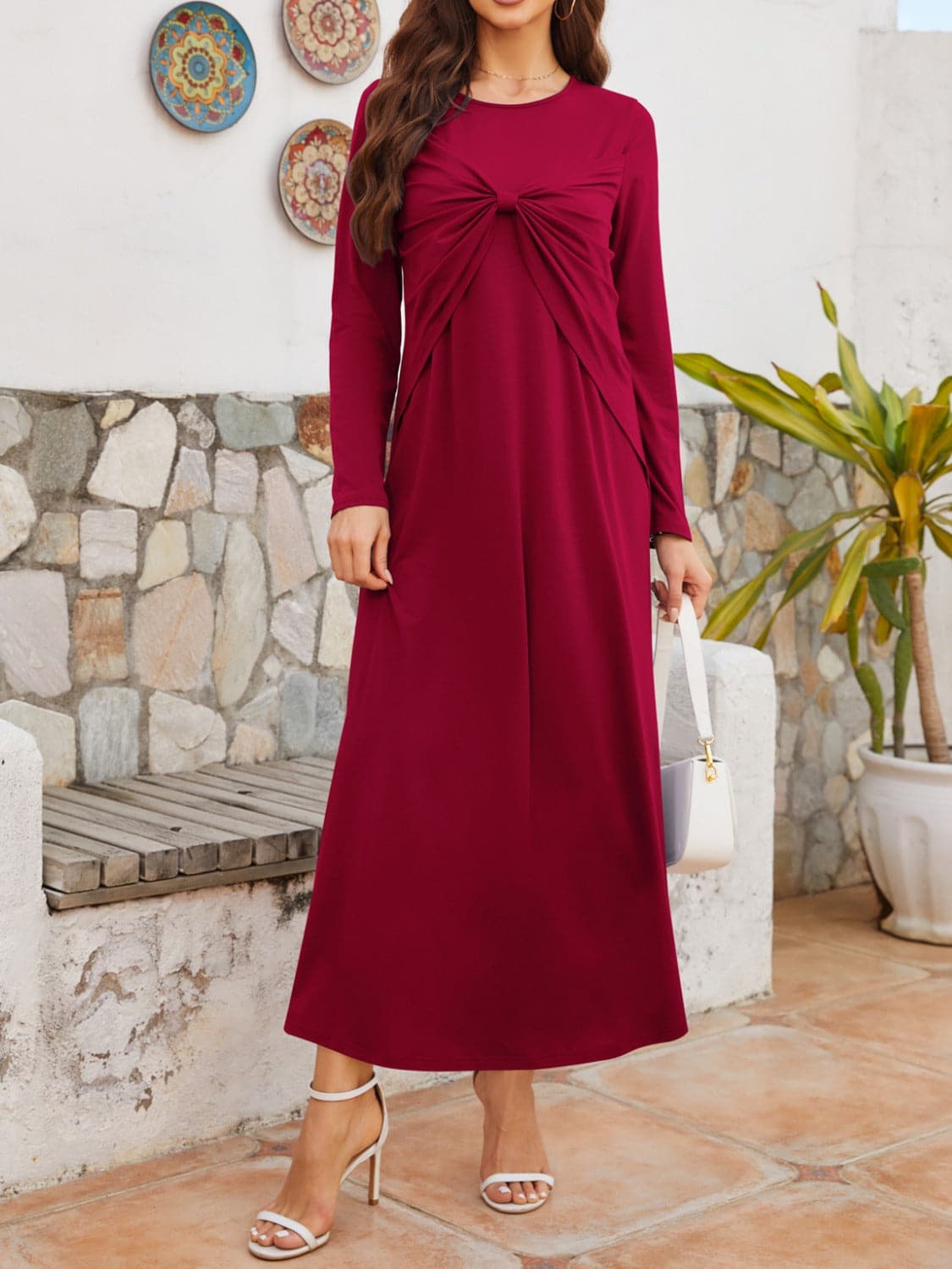 Twisted Round Neck Long Sleeve Dress.