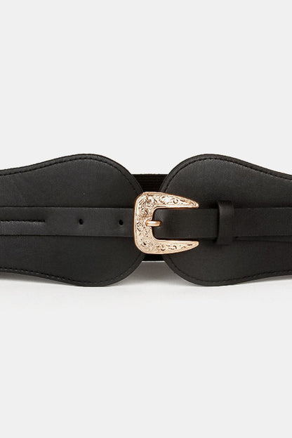 Wide Elastic Belt with Alloy Buckle.