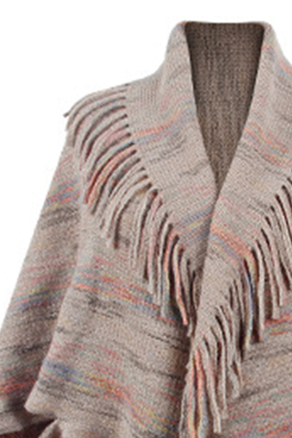 Fringe Detail Printed Poncho Coco’s Tee Boutique