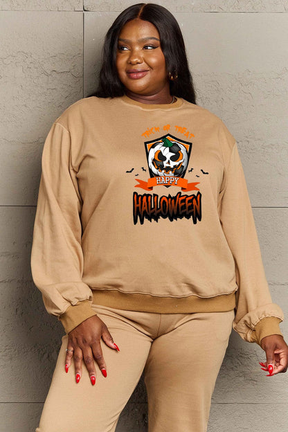 Simply Love Full Size TRICK OR TREAT HAPPY HALLOWEEN Graphic Sweatshirt.