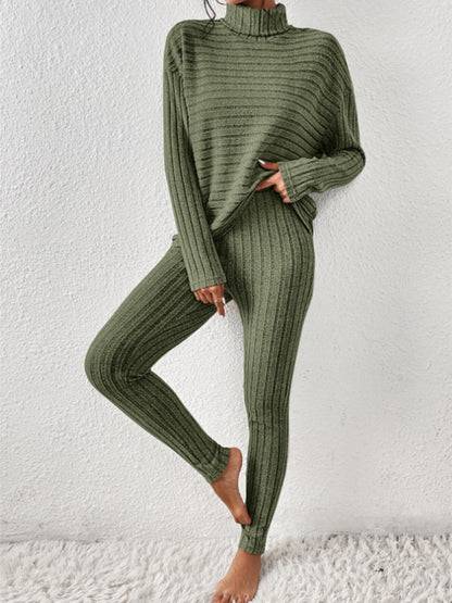 Ribbed Turtleneck Top and Pants Set.