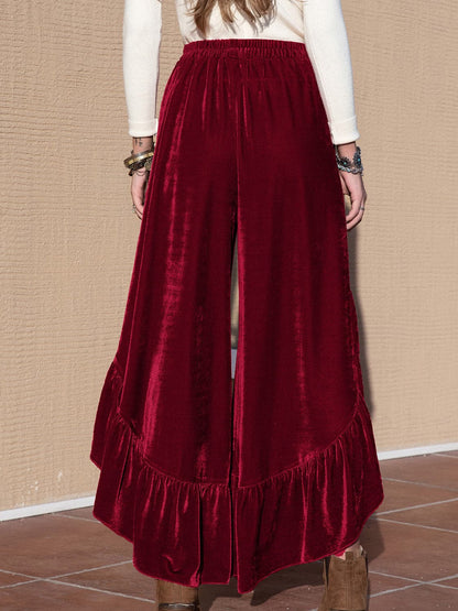 Slit Ruffled Wide Leg Pants.