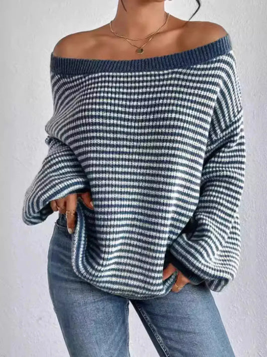 Striped Boat Neck Sweater Simply Love
