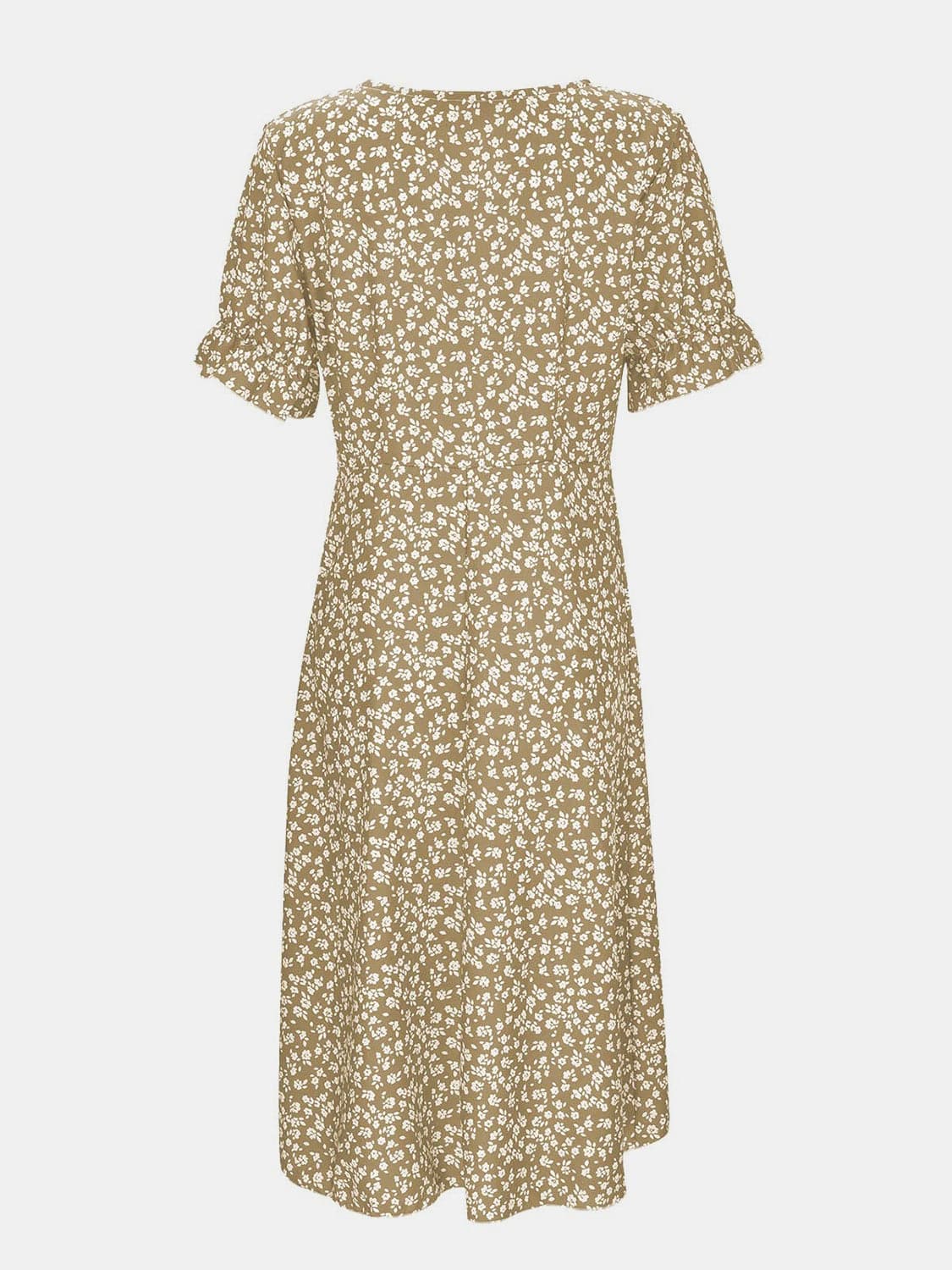 Full Size Printed Surplice Flounce Sleeve Midi Dress.