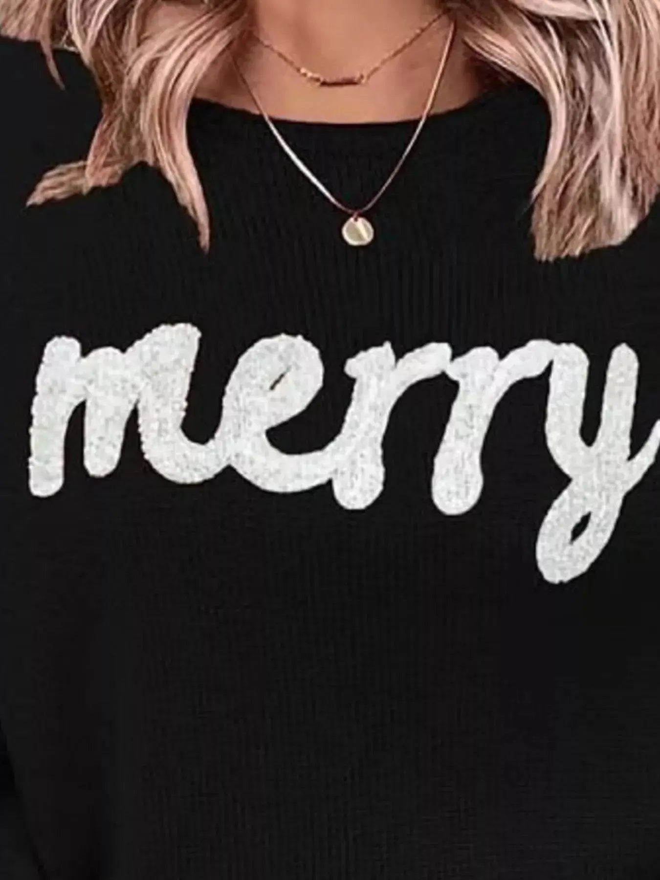 Merry Round Neck Dropped Shoulder Christmas Sweater Simply Love
