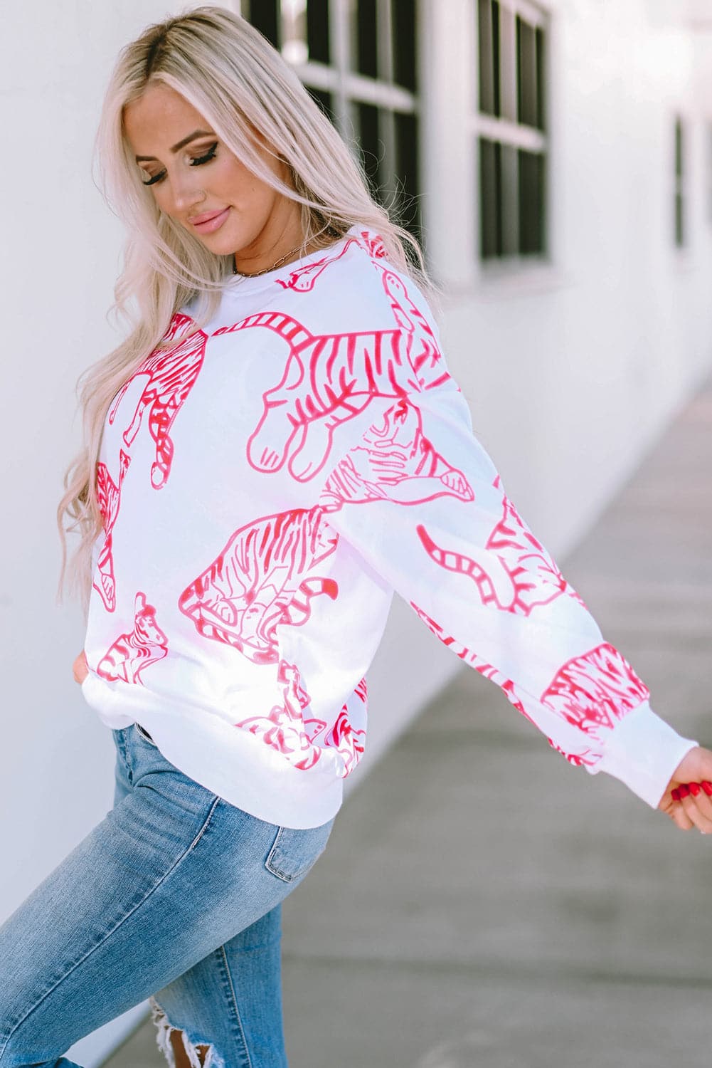 Tiger Round Neck Dropped Shoulder Sweatshirt.