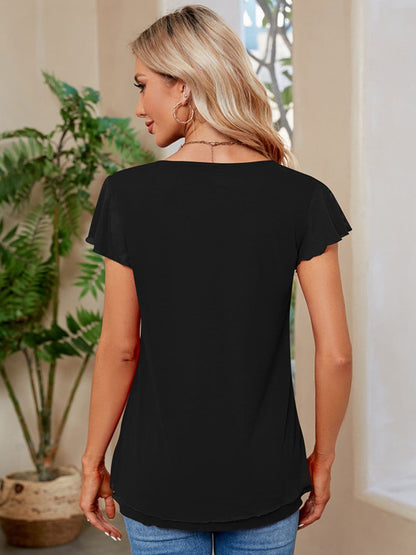 Ruched V-Neck Short Sleeve T-Shirt.