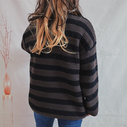 Striped Round Neck Long Sleeve Sweater.