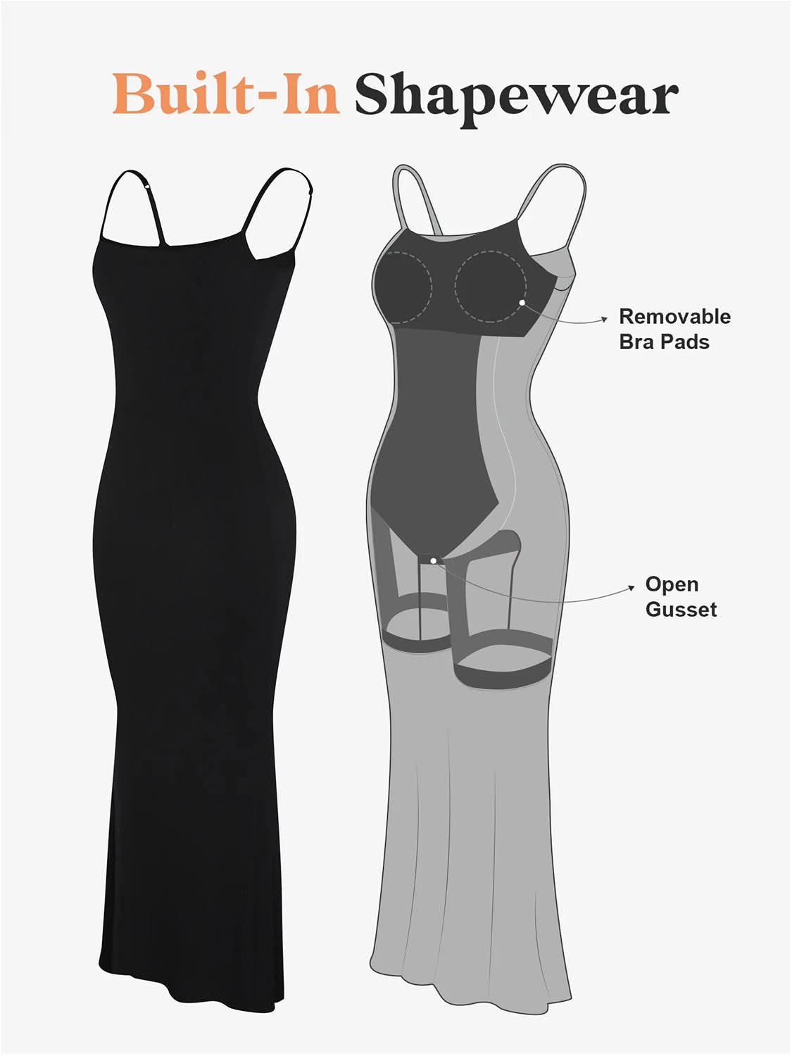 Sleek and Stretchy Built-In Shapewear Sleeveless Maxi Dress