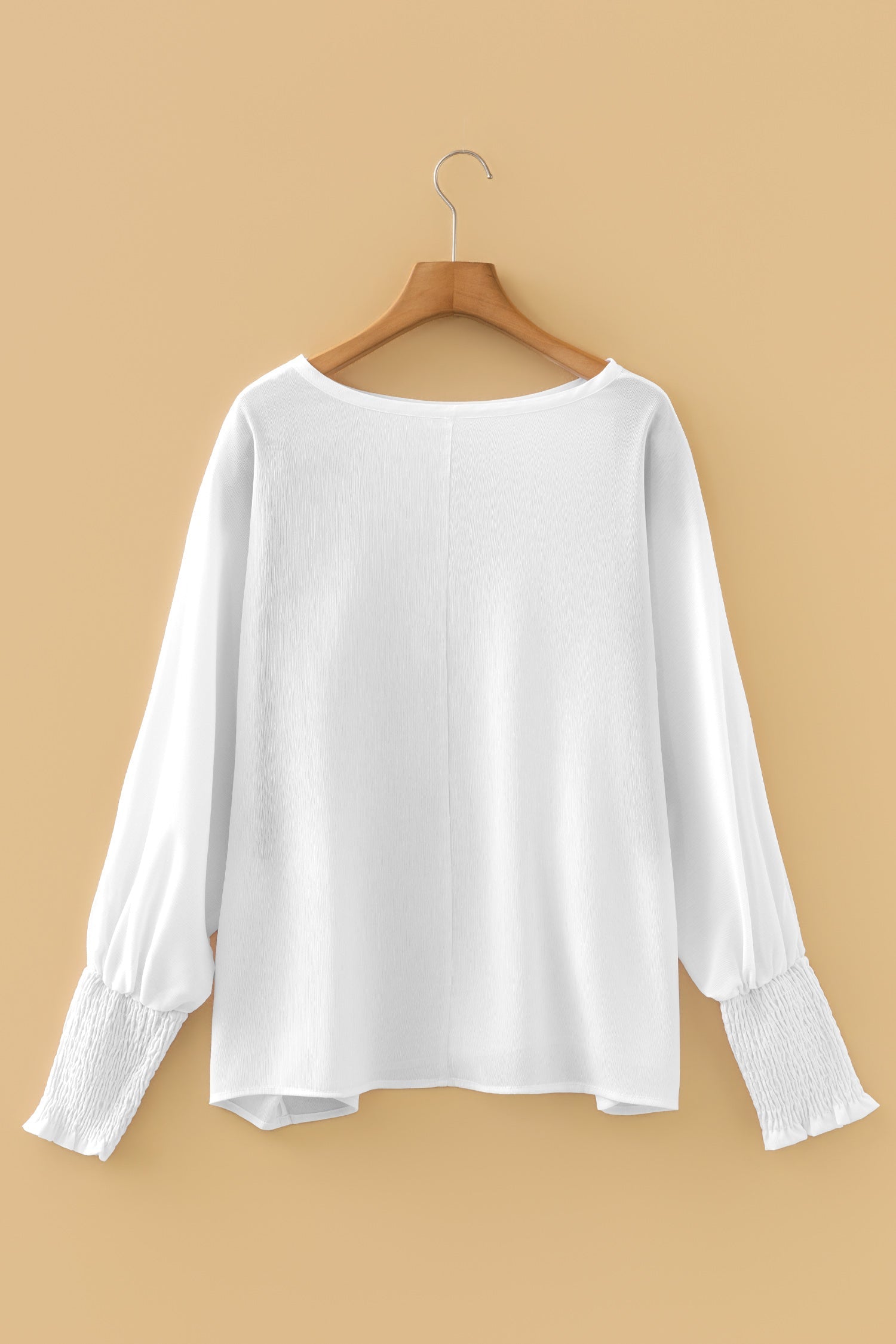 White Smocked Cuffs Semi Sheer Long Sleeve Dolman Blouse Dear-Lover Dropshipping