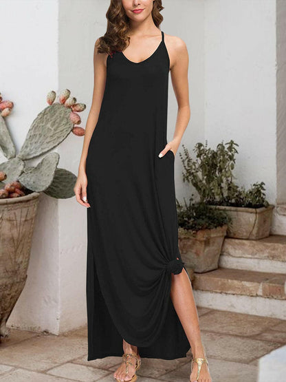 Slit Scoop Neck Sleeveless Dress.