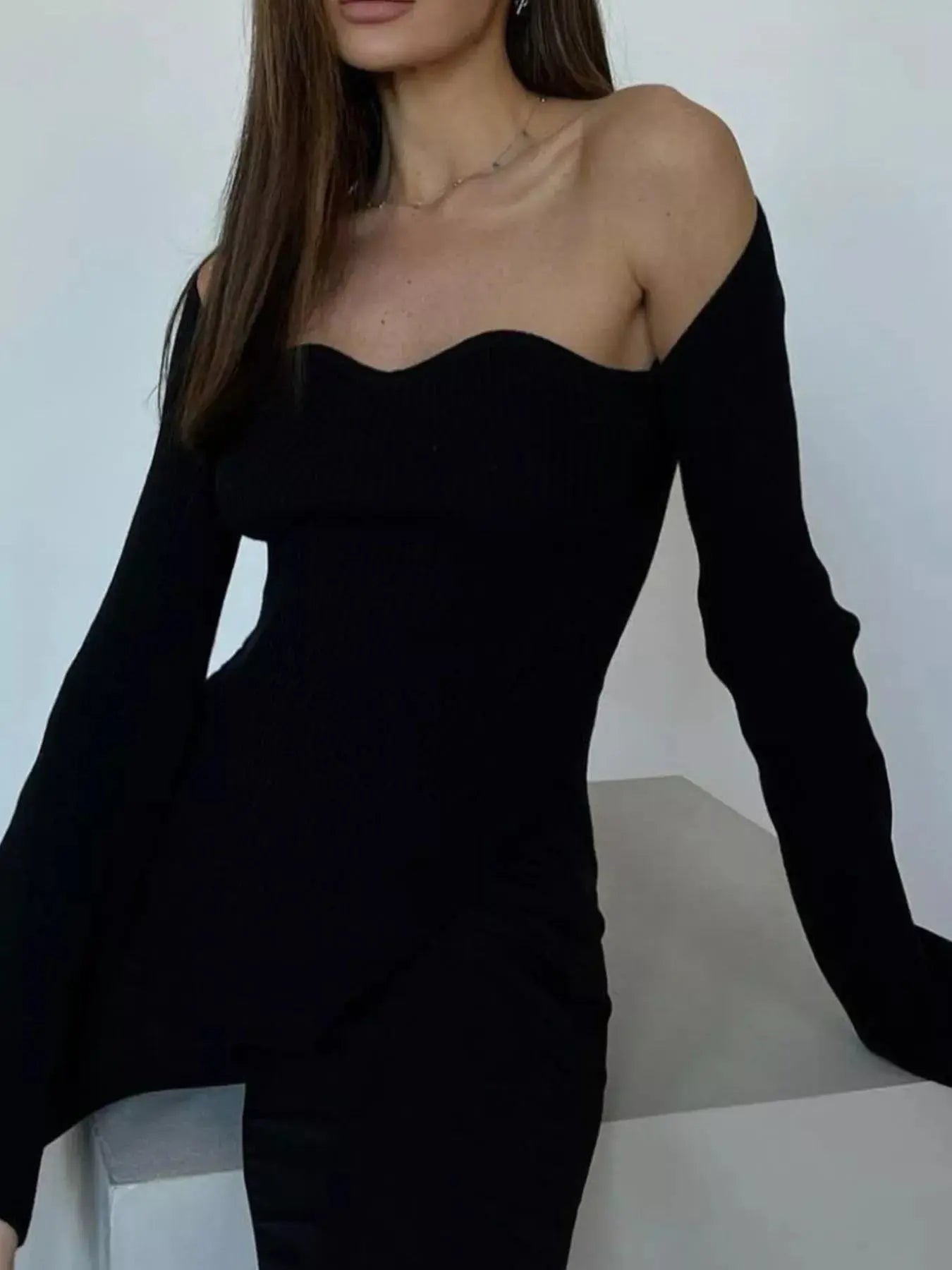 Ribbed Knit Sweetheart Neckline Sweater Simply Love