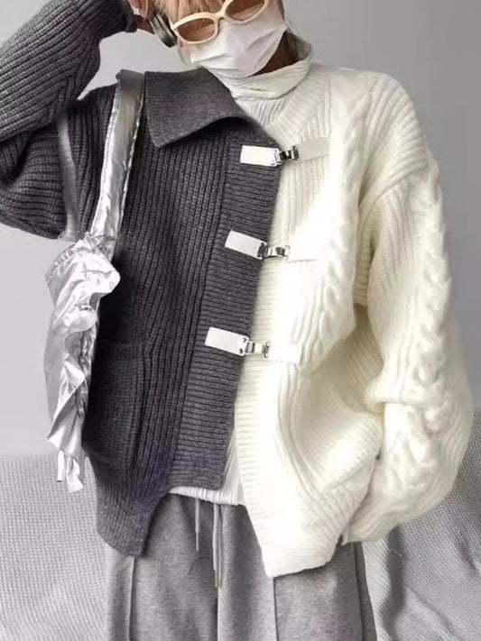 Men's Plus Size Two-Tone Buckle Closure Knit Cardigan Simply Love
