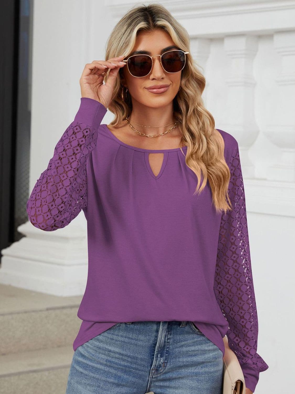 Cutout Round Neck Long Sleeve T-Shirt.