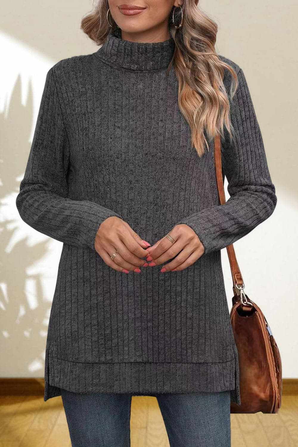 Chic high-low turtleneck top - Love Salve 