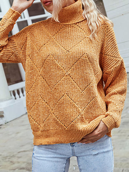 Geometric Turtleneck Long Sleeve Sweater.