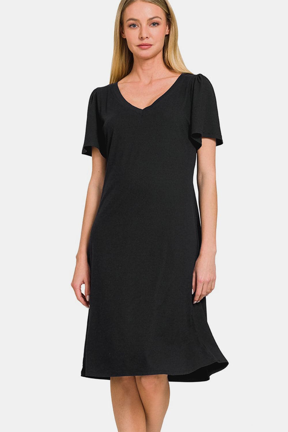 Zenana V-Neck Short Sleeve Dress.