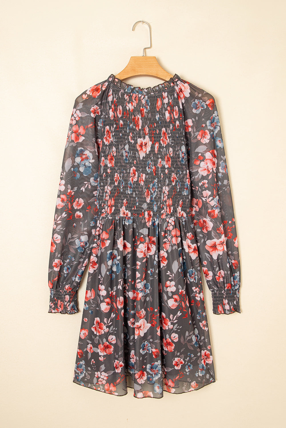 Brown Frilly Smocked Bodice Mesh Long Sleeve Mini Dress Dear-Lover Dropshipping