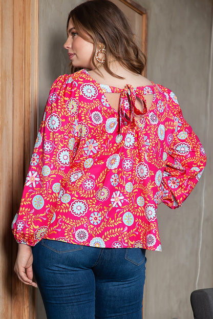 Floral charm plus size blouse with square neckline